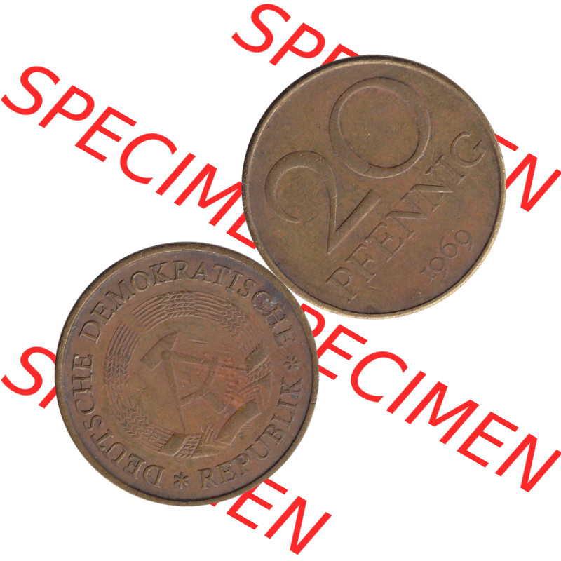 DDR Münze Umlaufmünze / Kursmünze 1969-1990, 20 / Zwanzig Pfennig 1969-30, 1960er Jahre, DDR-Telefonmünze. Bildmaterial als transparente PNG-Grafik... Sammlung