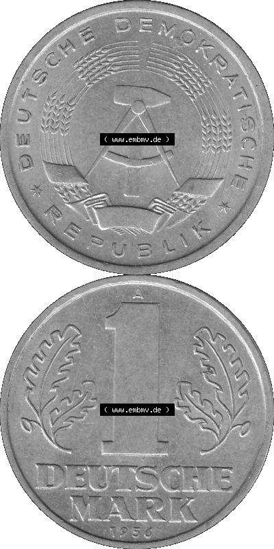 Bildmaterial als transparente Graustufen PNG-Grafik, 1 / Eine Mark Münzen der DDR mit Münzzeichen "A", für die Prägestätte... Sammlung