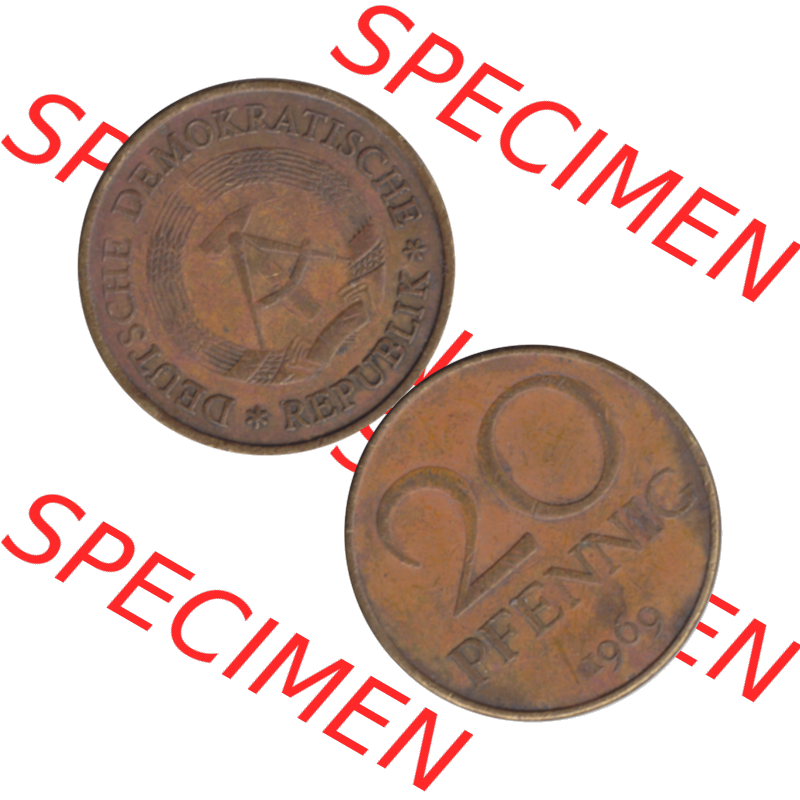 DDR Münze Umlaufmünze / Kursmünze 1969-1990, 20 Pfennig 1969-12, 1960er Jahre, DDR-Telefonmünze. Bildmaterial als transparente PNG-Grafik mit der Vorderseite... Sammlung
