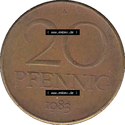 DDR Münze Umlaufmünze / Kursmünze 1969-1990, 20 Pfennig 1983-04, 1980er Jahre, DDR-Telefonmünze. Bildmaterial als transparente PNG-Grafik mit der Rückseite... Sammlung