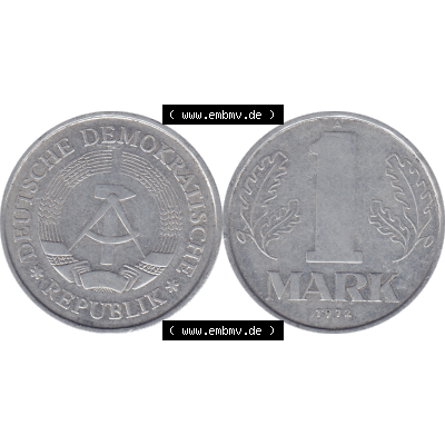 DDR Münze Umlaufmünze / Kursmünze 1972-1990, A 1 Mark 1972-01. Bildmaterial als transparente PNG-Grafik mit der Vorderseite und Rückseite horizontal rechts nebeneinander... Sammlung