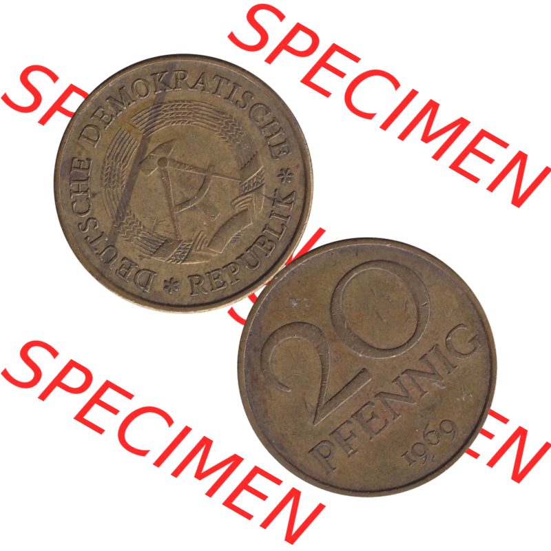 DDR Münze Umlaufmünze / Kursmünze 1969-1990, 20 Pfennig 1969-09, DDR-Telefonmünze. Bildmaterial als transparente PNG-Grafik mit der Vorderseite und Rückseite... Sammlung