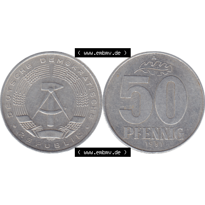DDR Münze Umlaufmünze / Kursmünze 1958-1990, A 50 Pfennig 1981-1 der DDR-Mark. Vorderseite und Rückseite horizontal rechts nebeneinander zusammengefügt als transparentes... Sammlung