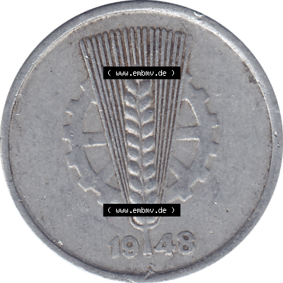 DDR Münze Umlaufmünze / Kursmünze 1948-1950, A 5 Pfennig 1948-01. Bildmaterial als transparente PNG-Grafik mit der Vorderseite der 5 / Fünf Pfennig DDR (GDR)... Sammlung