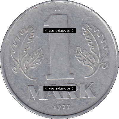 DDR Münze Umlaufmünze / Kursmünze 1972-1990, A 1 Mark 1977 (Stück 6). Bildmaterial als transparente PNG-Grafik mit der Rückseite... Sammlung