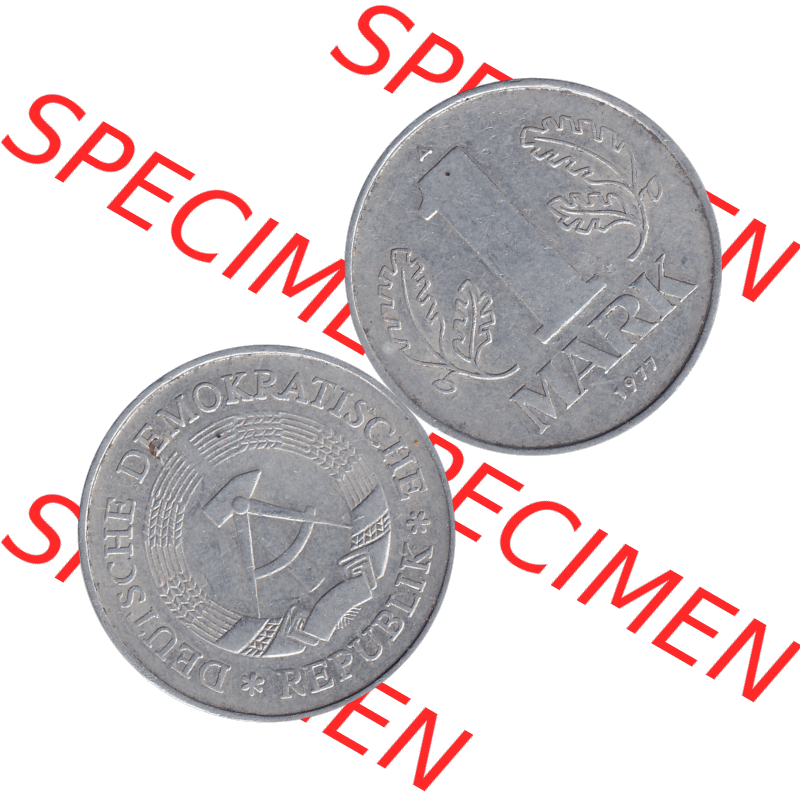 DDR Münze Umlaufmünze / Kursmünze 1972-1990, A 1 Mark 1977-05. Bildmaterial als transparente PNG-Grafik mit der Vorderseite und Rückseite horizontal rechts nebeneinander... Sammlung