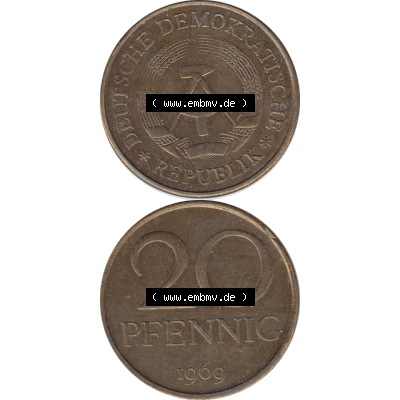 DDR Münze Umlaufmünze / Kursmünze 1969-1990, 20 Pfennig 1969-07, DDR-Telefonmünze. Vorderseite und Rückseite vertikal untereinander zusammengefügt als... Sammlung