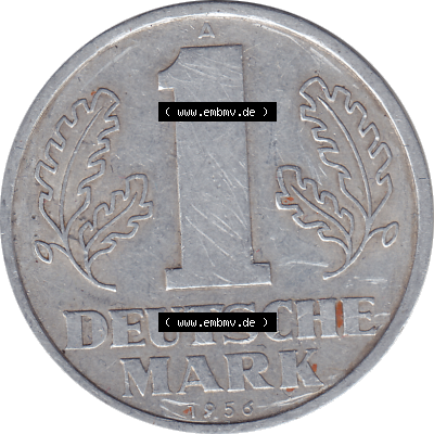 DDR Münze Umlaufmünze / Kursmünze 1956-1963, A 1 Deutsche Mark 1956 (Stück 6). Bildmaterial als transparente PNG-Grafik mit... Sammlung