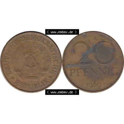 DDR Münze Umlaufmünze / Kursmünze 1969-1990, 20 / Zwanzig Pfennig 1969-29, 1960er Jahre, DDR-Telefonmünze. Bildmaterial als transparente PNG-Grafik... Sammlung