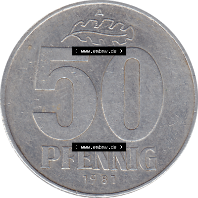 DDR Münze Umlaufmünze / Kursmünze 1958-1990, A 50 Pfennig 1981-1 der DDR-Mark. Rückseite als transparente PNG-Grafik - Bild-Material der 50-Pfennig Münzen der... Sammlung