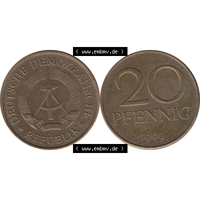DDR Münze Umlaufmünze / Kursmünze 1969-1990, 20 / Zwanzig Pfennig 1969-38, 1960er Jahre, DDR-Telefonmünze. Bildmaterial als transparente PNG-Grafik... Sammlung