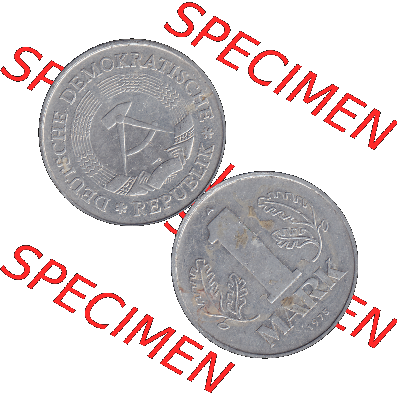 DDR Münze Umlaufmünze / Kursmünze 1972-1990, A 1 Mark 1975-01. Vorderseite und Rückseite vertikal untereinander zusammengefügt als transparente PNG-Grafik - Bild-Material... Sammlung