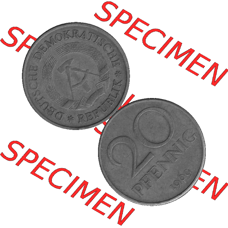 DDR Münze Umlaufmünze / Kursmünze 1969-1990, 20 Pfennig 1969-40, 1960er Jahre, Graustufen. 20 Pfennig DDR Graustufen Bildmaterial als transparente PNG-Grafik... Sammlung