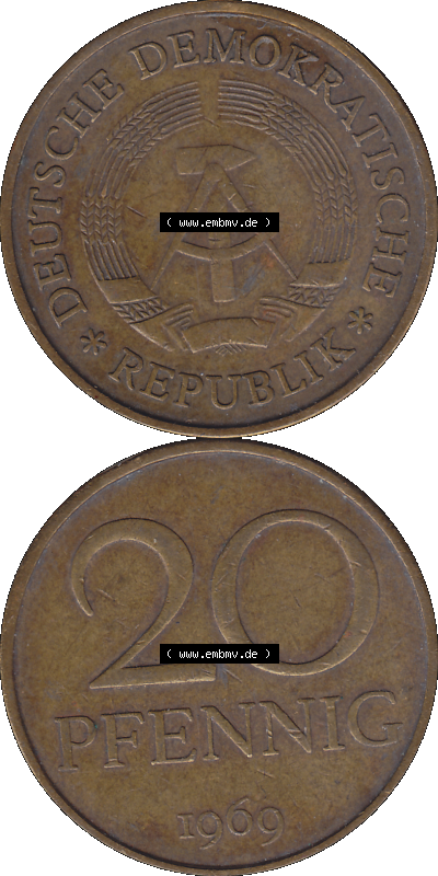 DDR Münze Umlaufmünze / Kursmünze 1969-1990, 20 Pfennig 1969 (Stück 27), 1960er Jahre, DDR-Telefonmünze. Bildmaterial als... Sammlung