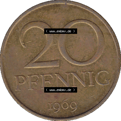 DDR Münze Umlaufmünze / Kursmünze 1969-1990, 20 Pfennig 1969-03, DDR-Telefonmünze. Rückseite als transparente PNG-Grafik - Bild-Material der 20-Pfennig Telefon-Münzen... Sammlung