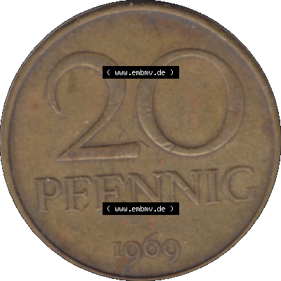 DDR Münze Umlaufmünze / Kursmünze 1969-1990, 20 Pfennig 1969-22, 1960er Jahre, DDR-Telefonmünze. Bildmaterial als transparente PNG-Grafik mit der Rückseite... Sammlung