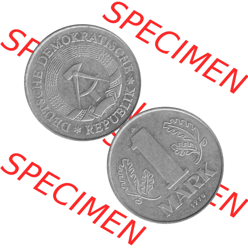 DDR Münze Umlaufmünze / Kursmünze 1972-1990, A 1 Mark 1978-02. Bildmaterial als transparente Graustufen PNG-Grafik mit der Vorderseite und Rückseite vertikal untereinander... Sammlung