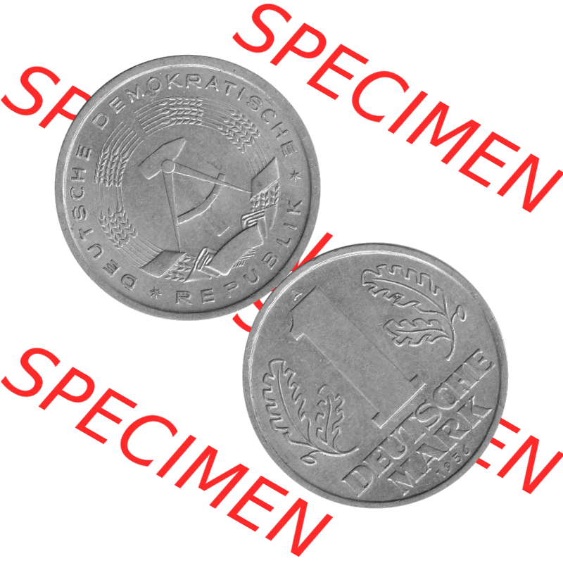 DDR Münze Umlaufmünze / Kursmünze 1956-1963, A 1 Deutsche Mark 1956-08. Bildmaterial als transparente Graustufen PNG-Grafik mit der Vorderseite und Rückseite vertikal... Sammlung