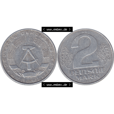 DDR Münze Umlaufmünze / Kursmünze 1957-1957, A 2 Deutsche Mark 1957-1. Vorderseite und Rückseite horizontal rechts nebeneinander zusammengefügt als transparentes... Sammlung
