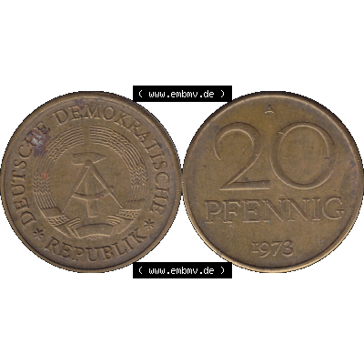 DDR Münze Umlaufmünze / Kursmünze 1969-1990, 20 / Zwanzig Pfennig 1973-02, DDR-Telefonmünze. Bildmaterial als transparente PNG-Grafik mit der Vorderseite... Sammlung