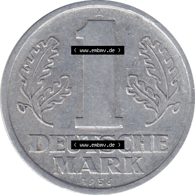 DDR Münze Umlaufmünze / Kursmünze 1956-1963, A 1 Deutsche Mark 1956-01. Rückseite als transparente PNG-Grafik - Bild-Material der 1-Mark Münzen der DDR.... Sammlung