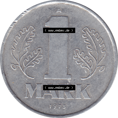 DDR Münze Umlaufmünze / Kursmünze 1972-1990, A 1 Mark 1973-01. Bildmaterial als transparente PNG-Grafik mit der Rückseite mit Wertzahl bzw. Nominalwert der 1... Sammlung