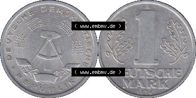 DDR Münze Umlaufmünze / Kursmünze 1956-1963, A 1 Deutsche Mark 1956 (Stück 8). Bildmaterial als transparente PNG-Grafik mit... Sammlung