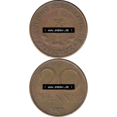 DDR Münze Umlaufmünze / Kursmünze 1969-1990, 20 Pfennig 1971-03, 1970er Jahre, DDR-Telefonmünze. Bildmaterial als transparente PNG-Grafik mit der Vorderseite... Sammlung