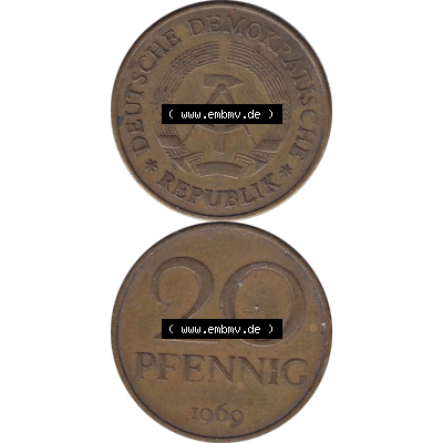 DDR Münze Umlaufmünze / Kursmünze 1969-1990, 20 Pfennig 1969-31, 1960er Jahre, DDR-Telefonmünze. Bildmaterial als transparente PNG-Grafik mit der Vorderseite... Sammlung