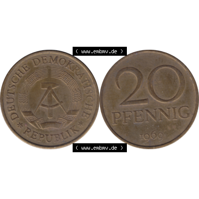 DDR Münze Umlaufmünze / Kursmünze 1969-1990, 20 / Zwanzig Pfennig 1969-13, 1960er Jahre, DDR-Telefonmünze. Bildmaterial als transparente PNG-Grafik... Sammlung