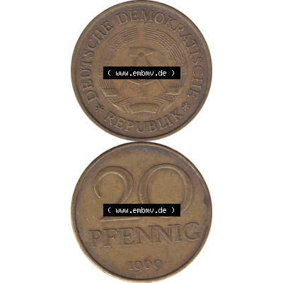 DDR Münze Umlaufmünze / Kursmünze 1969-1990, 20 Pfennig 1969-33, 1960er Jahre, DDR-Telefonmünze. Bildmaterial als transparente PNG-Grafik mit der Vorderseite... Sammlung