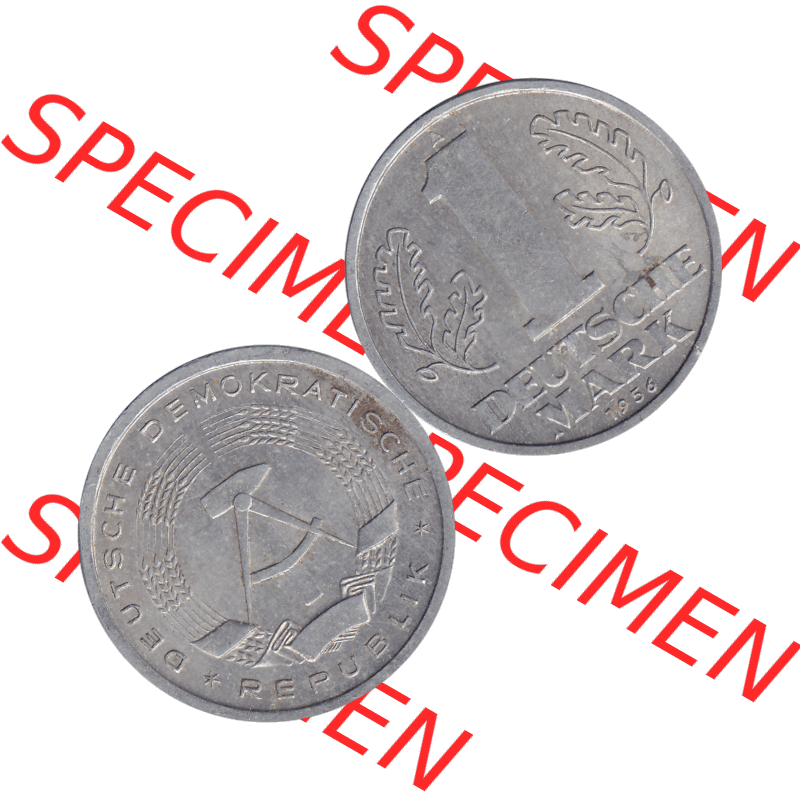 DDR Münze Umlaufmünze / Kursmünze 1956-1963, A 1 Deutsche Mark 1956-05. Bildmaterial als transparente PNG-Grafik mit der Vorderseite und Rückseite horizontal rechts... Sammlung