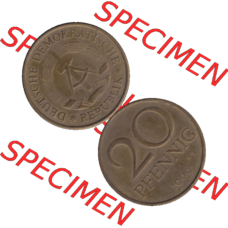 DDR Münze Umlaufmünze / Kursmünze 1969-1990, 20 Pfennig 1969-13, 1960er Jahre, DDR-Telefonmünze. Bildmaterial als transparente PNG-Grafik mit der Vorderseite... Sammlung