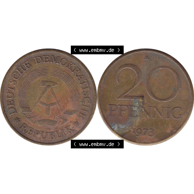 DDR Münze Umlaufmünze / Kursmünze 1969-1990, 20 Pfennig 1973-03, 1970er Jahre, DDR-Telefonmünze. Bildmaterial als transparente PNG-Grafik mit der Vorderseite... Sammlung