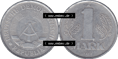 DDR Münze Umlaufmünze / Kursmünze 1972-1990, A 1 Mark 1973 (Stück 1). Bildmaterial als transparente PNG-Grafik mit der Vorderseite... Sammlung