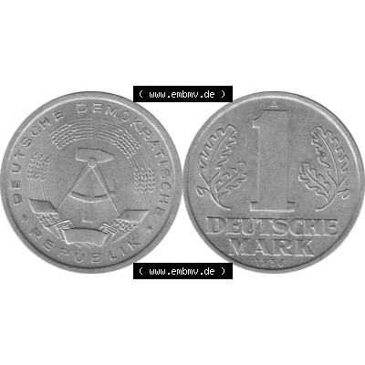 DDR Münze Umlaufmünze / Kursmünze 1956-1963, A 1 Deutsche Mark 1956-08. Graustufen Bildmaterial als transparente PNG-Grafik mit der Vorderseite und Rückseite horizontal... Sammlung