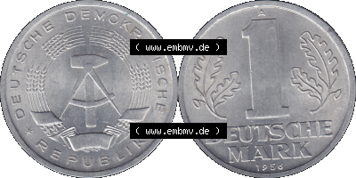 DDR Münze Umlaufmünze / Kursmünze 1956-1963, A 1 Deutsche Mark 1956 (Stück 7). Bildmaterial als transparente PNG-Grafik mit... Sammlung