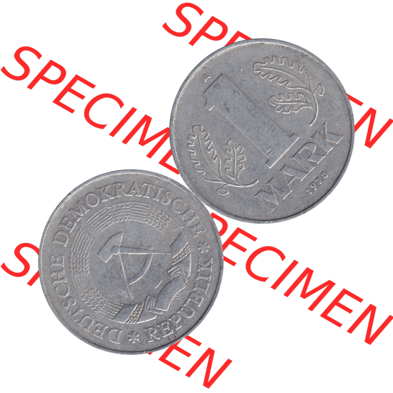 DDR Münze Umlaufmünze / Kursmünze 1972-1990, A 1 Mark 1978-01. Vorderseite und Rückseite horizontal rechts nebeneinander zusammengefügt als transparentes PNG-Grafik... Sammlung