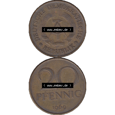 DDR Münze Umlaufmünze / Kursmünze 1969-1990, 20 Pfennig 1969-32, 1960er Jahre, DDR-Telefonmünze. Bildmaterial als transparente PNG-Grafik mit der Vorderseite... Sammlung