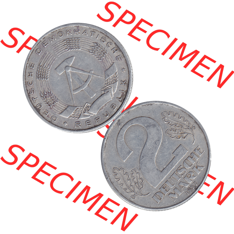DDR Münze Umlaufmünze / Kursmünze 1957-1957, A 2 Deutsche Mark 1957-2. Vorderseite und Rückseite vertikal untereinander zusammengefügt als transparente PNG-Grafik... Sammlung