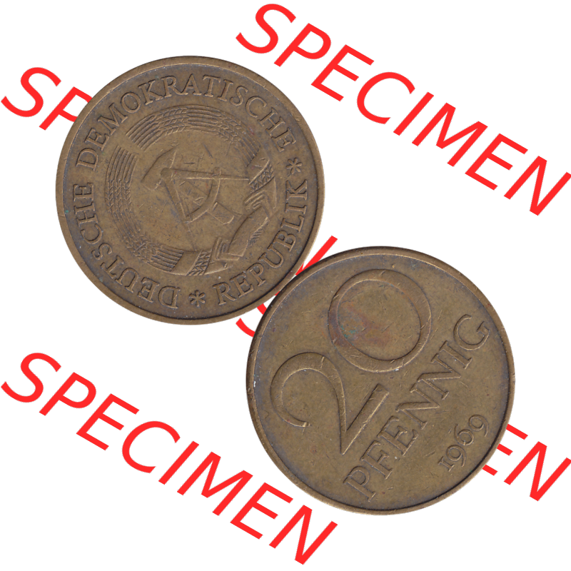 DDR Münze Umlaufmünze / Kursmünze 1969-1990, 20 Pfennig 1969-37, 1960er Jahre, DDR-Telefonmünze. Bildmaterial als transparente PNG-Grafik mit der Vorderseite... Sammlung