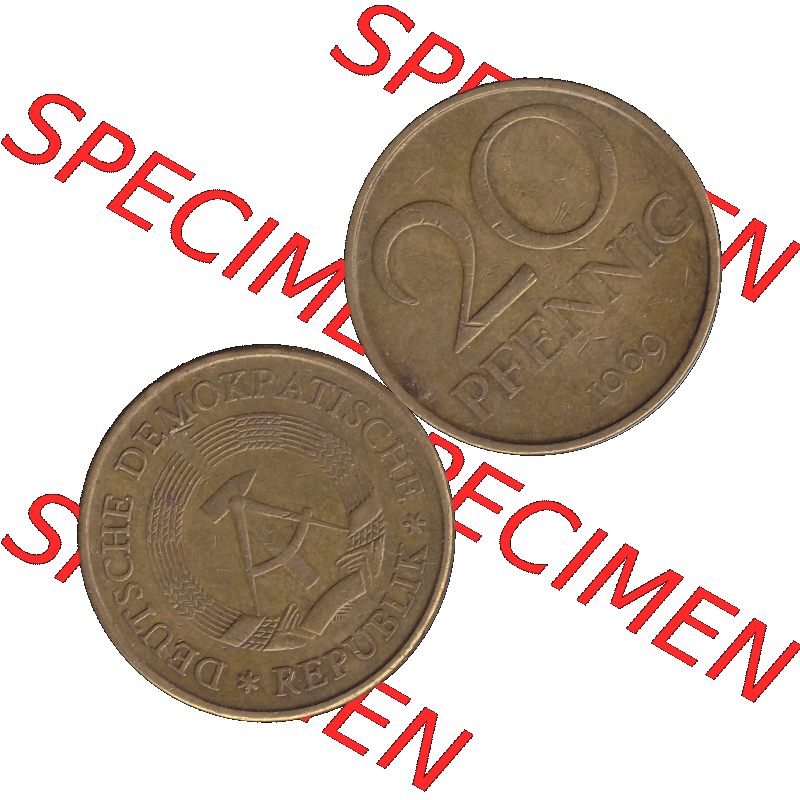 DDR Münze Umlaufmünze / Kursmünze 1969-1990, 20 / Zwanzig Pfennig 1969-39, 1960er Jahre, DDR-Telefonmünze. Bildmaterial als transparente PNG-Grafik... Sammlung