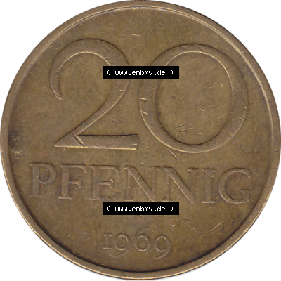 DDR Münze Umlaufmünze / Kursmünze 1969-1990, 20 Pfennig 1969-39, 1960er Jahre, DDR-Telefonmünze. Bildmaterial als transparente PNG-Grafik mit der Rückseite... Sammlung