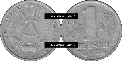 DDR Münze Umlaufmünze / Kursmünze 1956-1963, A 1 Deutsche Mark 1956 (Stück 6). Graustufen Bildmaterial als transparente PNG-Grafik... Sammlung