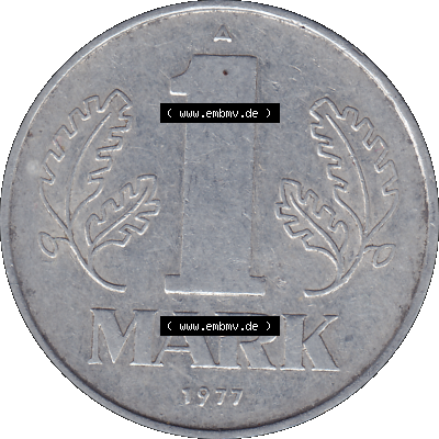 DDR Münze Umlaufmünze / Kursmünze 1972-1990, A 1 Mark 1977 (Stück 5). Bildmaterial als transparente PNG-Grafik mit der Rückseite... Sammlung