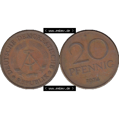 DDR Münze Umlaufmünze / Kursmünze 1969-1990, 20 Pfennig 1974-01, DDR-Telefonmünze. Vorderseite und Rückseite horizontal rechts nebeneinander zusammengefügt... Sammlung