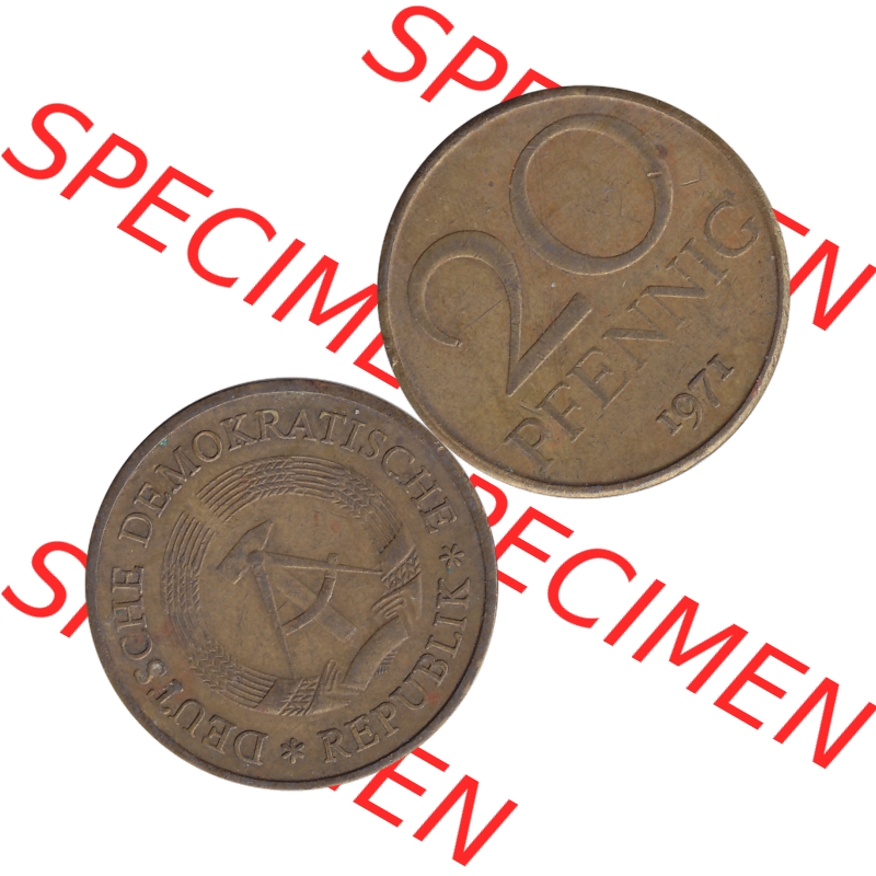 DDR Münze Umlaufmünze / Kursmünze 1969-1990, 20 / Zwanzig Pfennig 1971-02, DDR-Telefonmünze. Vorderseite und Rückseite horizontal rechts nebeneinander... Sammlung