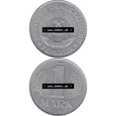 DDR Münze Umlaufmünze / Kursmünze 1972-1990, A 1 Mark 1978-01. Bildmaterial als transparente PNG-Grafik mit der Vorderseite und Rückseite vertikal untereinander zusammengefügt,... Sammlung