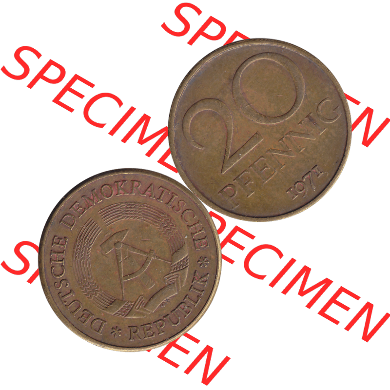 DDR Münze Umlaufmünze / Kursmünze 1969-1990, 20 / Zwanzig Pfennig 1971-04, 1970er Jahre, DDR-Telefonmünze. Bildmaterial als transparente PNG-Grafik... Sammlung