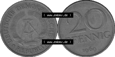 20 Pfennig DDR Graustufen Bildmaterial als transparente PNG-Grafik in Graustufen Sammlung
